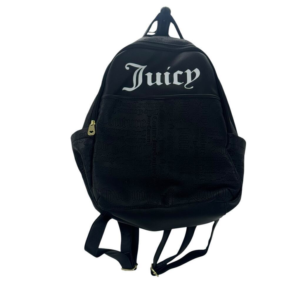 Juicy Couture Los Angeles Faux Leather Black Logo Backpack Black Size 16 NWOT